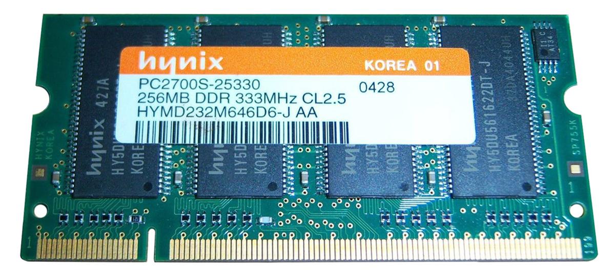 HYMD232M646D6-J Hynix 256MB PC2700 DDR-333MHz non-ECC Unbuffered CL2.5 200-Pin SoDimm Memory Module