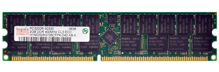 HYMD525G726CFP4-D43 Hynix 2GB PC3200 DDR-400MHz Registered ECC CL3 184-Pin DIMM 2.5V Dual Rank Memory Module