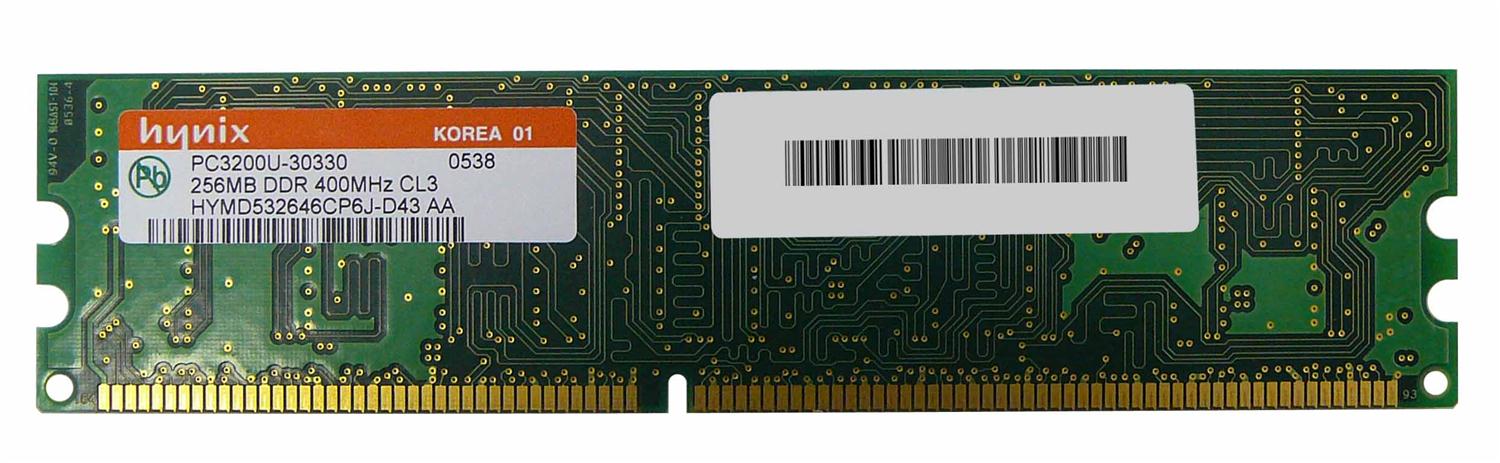 HYMD532646CP6J-D43-AA Hynix 256MB PC3200 DDR-400MHz Non-ECC Unbuffered CL3 184-Pin DIMM Memory Module