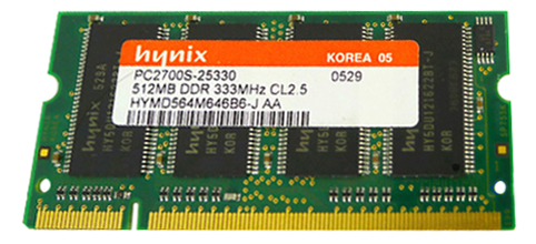 HYMD564M646B6-J Hynix 512MB PC2700 DDR-333MHz non-ECC Unbuffered CL2.5 200-Pin SoDimm Memory Module