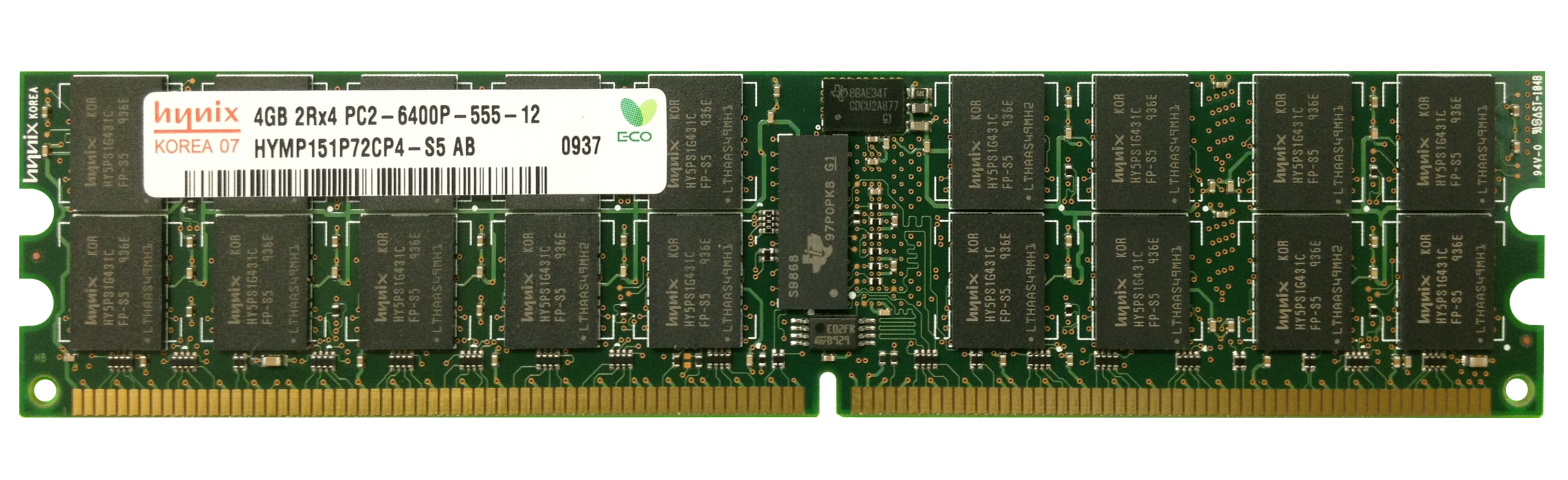 HYMP151P72CP4-S5 Hynix 4GB PC2-6400 DDR2-800MHZ ECC Registered CL5 240-Pin DIMM Dual Rank Memory Module