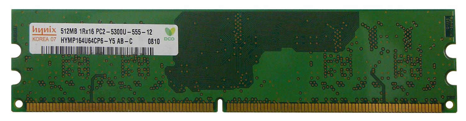 HYMP164U64CP6-Y5-AB-C Hynix 512MB PC2-5300 DDR2-667MHz non-ECC Unbuffered CL5 240-Pin DIMM Single Rank Memory Module