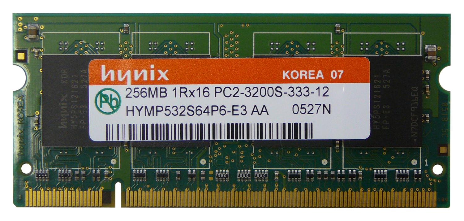HYMP532S64P6-E3 Hynix 256MB PC2-3200 DDR2-400MHz non-ECC Unbuffered 200-Pin CL3 SoDimm Memory Module
