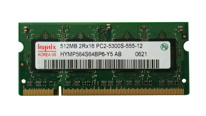 HYMP564S64BP6-Y5 Hynix 512MB PC2-5300 DDR2-667MHz Non-ECC Unbuffered CL5 200-Pin SoDimm Dual Rank Memory Module