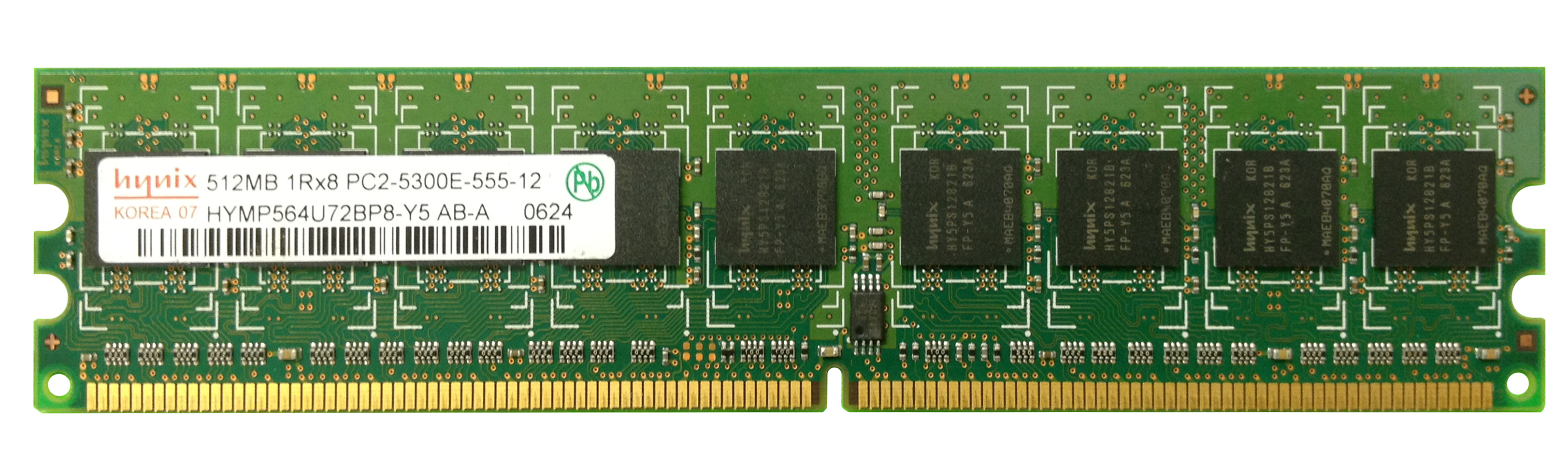 HYMP564U72BP8-Y5 Hynix 512MB PC2-5300 DDR2-667MHz ECC Unbuffered CL5 240-Pin DIMM Single Rank Memory Module