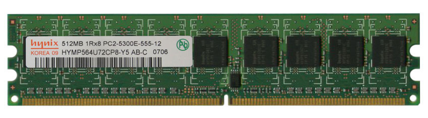 HYMP564U72CP8-Y5-AB Hynix 512MB PC2-5300 DDR2-667MHz ECC Unbuffered CL5 240-Pin DIMM Single Rank Memory Module