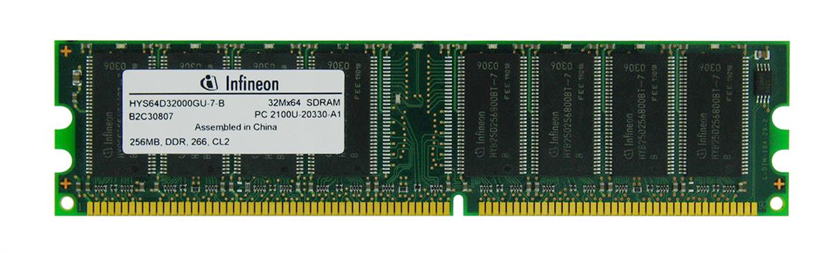 HYS64D32000GU-7-B Infineon 256MB PC2100 DDR-266MHz non-ECC Unbuffered CL2.5 184-Pin DIMM 2.5V Memory Module
