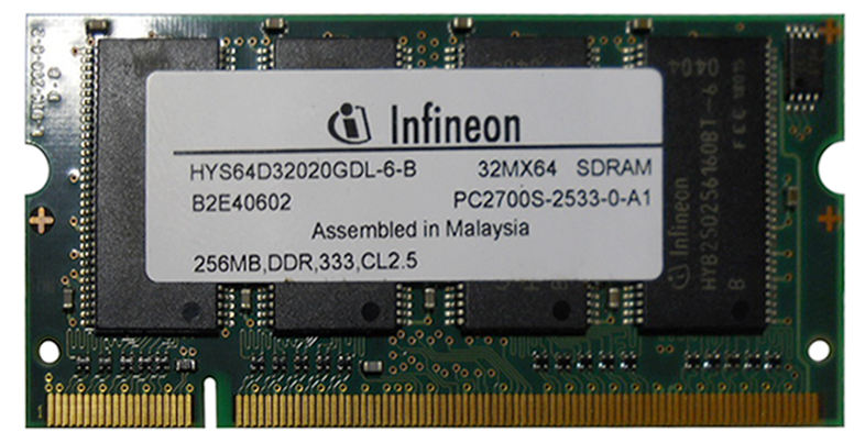 HYS64D32020GDL-6-B Infineon 256MB PC2700 DDR-333MHz non-ECC Unbuffered CL2.5 200-Pin SoDimm Memory Module