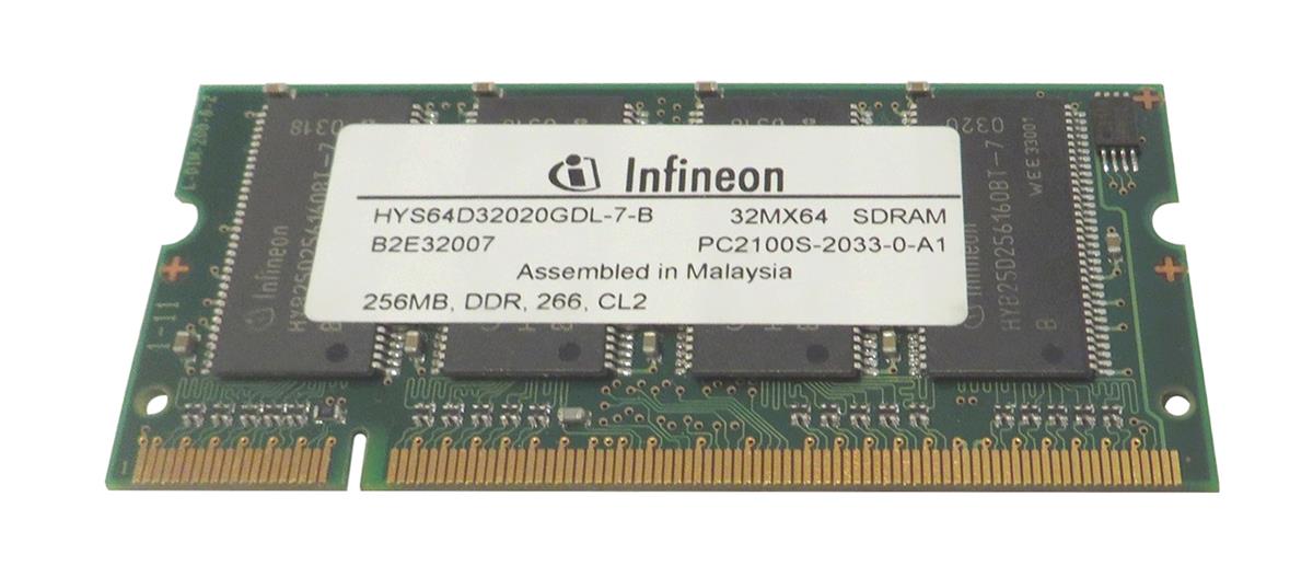 HYS64D32020GDL-7-B-1 Infineon 256MB PC2100 DDR-266MHz non-ECC Unbuffered CL2.5 200-Pin SoDimm Memory Module