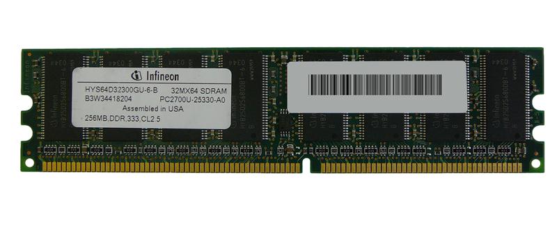 HYS64D32300GU-6-B Infineon 256MB PC2700 DDR-333MHz non-ECC Unbuffered CL2.5 184-Pin DIMM Single Rank Memory Module