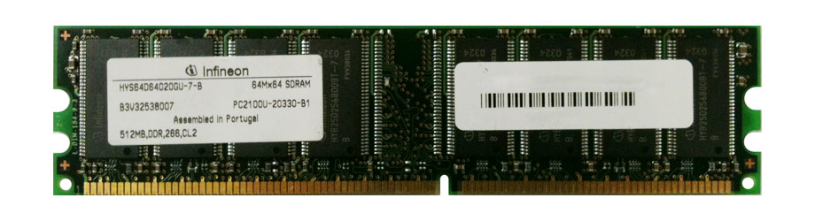 HYS64D64020GU-7-B Infineon 512MB PC2100 DDR-266MHz non-ECC Unbuffered CL2.5 184-Pin DIMM 2.5V Memory Module