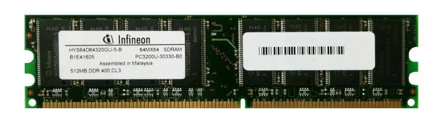 HYS64D64320GU-5-B Infineon 512MB PC3200 DDR-400MHz non-ECC Unbuffered CL3 184-Pin DIMM Memory Module
