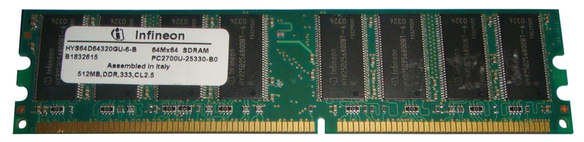 HYS64D64320GU-6-B Infineon 512MB PC2700 DDR-333MHz non-ECC Unbuffered CL2.5 184-Pin DIMM 2.5V Memory Module