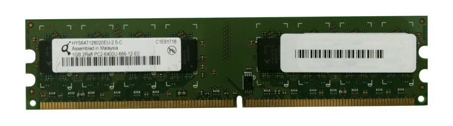 HYS64T128020EU-2.5-C Infineon 1GB PC2-6400 DDR2-800MHz non-ECC Unbuffered CL6 240-Pin DIMM Memory Module
