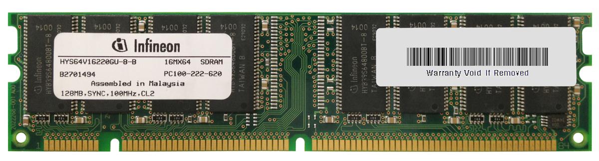 HYS64V16220GU-8-B Infineon 128MB PC100 100MHz non-ECC Unbuffered CL3 168-Pin DIMM Memory Module