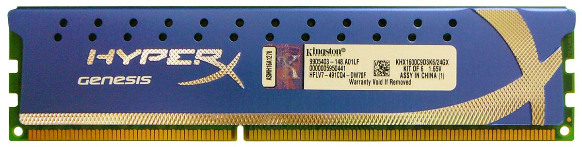 KHX1600C9D3K6/24GX Kingston 24GB Kit (6 x 4GB) PC3-12800 DDR3-1600MHz non-ECC Unbuffered CL9 240-Pin DIMM Memory