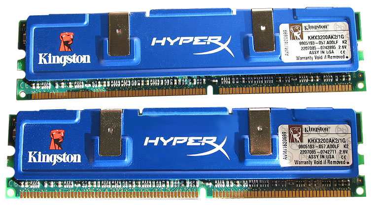 KHX3200AK2/1G Kingston HyperX 1GB Kit (2 X 512MB) PC3200 DDR-400MHz non-ECC Unbuffered CL2 (2-3-2-6-1) 184-Pin DIMM 2.6V Memory w/Heat Spreader