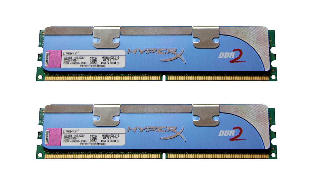 KHX8500D2K2/4G Kingston 4GB Kit (2 X 2GB) PC2-8500 DDR2-1066MHz non-ECC Unbuffered CL5 (5-5-5-15) 240-Pin DIMM 2.2V Memory