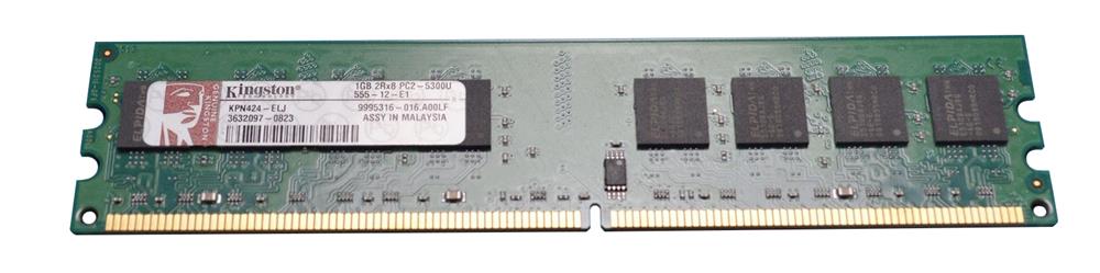 KPN424-ELJ Kingston 1GB PC2-5300 DDR2-667MHz non-ECC Unbuffered CL5 240-Pin DIMM Dual Rank Memory Module