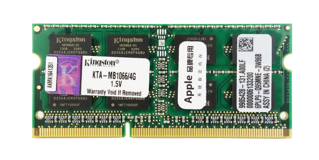 KTA-MB1066/4G Kingston 4GB PC3-8500 DDR3-1066MHz non-ECC Unbuffered CL7 204-Pin SoDimm Dual Rank Memory Module