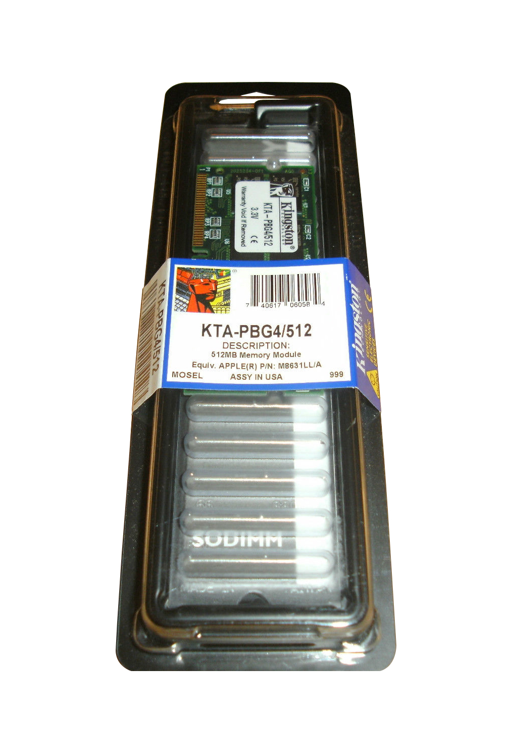 KTA-PBG4/512 Kingston 512MB PC133 133MHz non-ECC Unbuffered CL3 144-Pin SoDimm Memory Module for Apple M8631LL/A