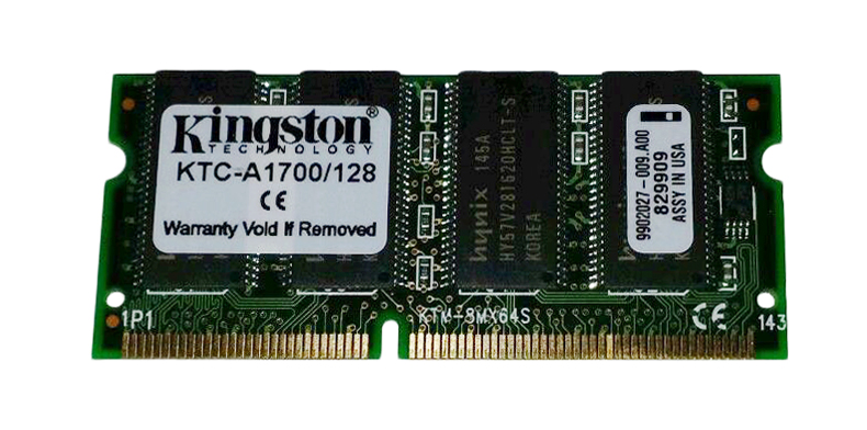KTC-A1700/128 Kingston 128MB PC66 66MHz non-ECC Unbuffered CL3 144-Pin SoDimm Memory Module