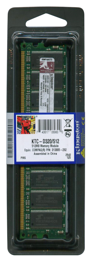 KTC-D320/512 Kingston 512MB PC2700 DDR-333MHz non-ECC Unbuffered CL2.5 184-Pin DIMM 2.5V Memory Module for Compaq Desktop PC 313885-292; 314796-001; DC340A; DC340X; DK233-69001; DK233A; HP01-04RAM01; HP01-05RAM01