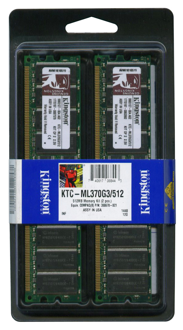 KTC-ML370G3/512(1OF2PCKIT) Kingston 512MB Kit (2 X 256MB) PC2100 DDR-266MHz Registered ECC CL2.5 184-Pin DIMM 2.5V Memory