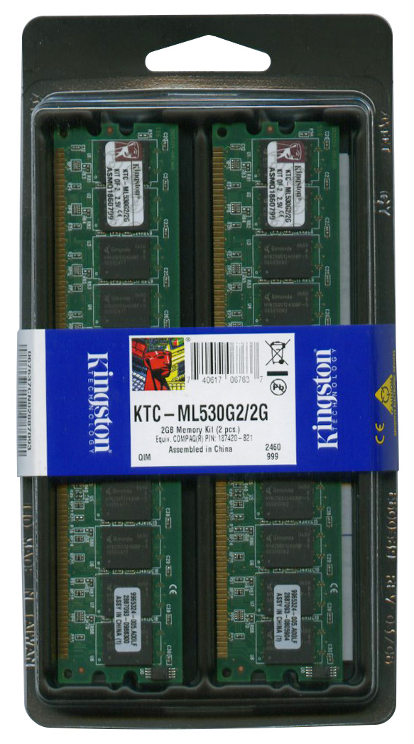 KTC-ML530G2/2G Kingston 2GB Kit (2 X 1GB) PC2100 DDR-266MHz Registered ECC CL2.5 184-Pin DIMM 2.5V Memory For HP/Compaq Servers