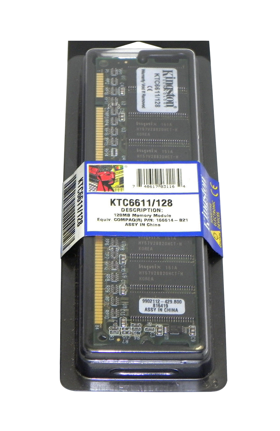 KTC6611/128 Kingston 128MB PC100 100MHz non-ECC Unbuffered CL2 168-Pin DIMM Memory Module