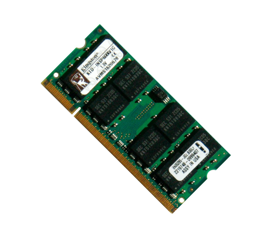 KTD-INSP6000/1G Kingston 1GB PC2-3200 DDR2-400MHz non-ECC Unbuffered CL3 200-Pin SoDimm Memory Module A0446874