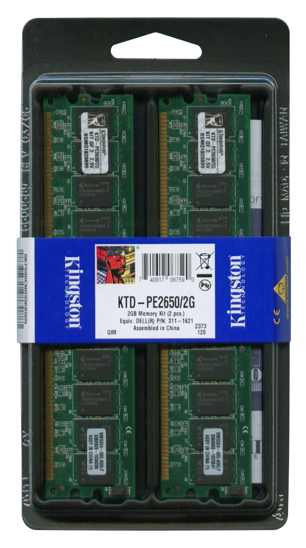 KTD-PE2650/2G Kingston 2GB Kit (2 X 1GB) PC2100 DDR-266MHz Registered ECC CL2.5 184-Pin DIMM 2.5V Memory 311-1621