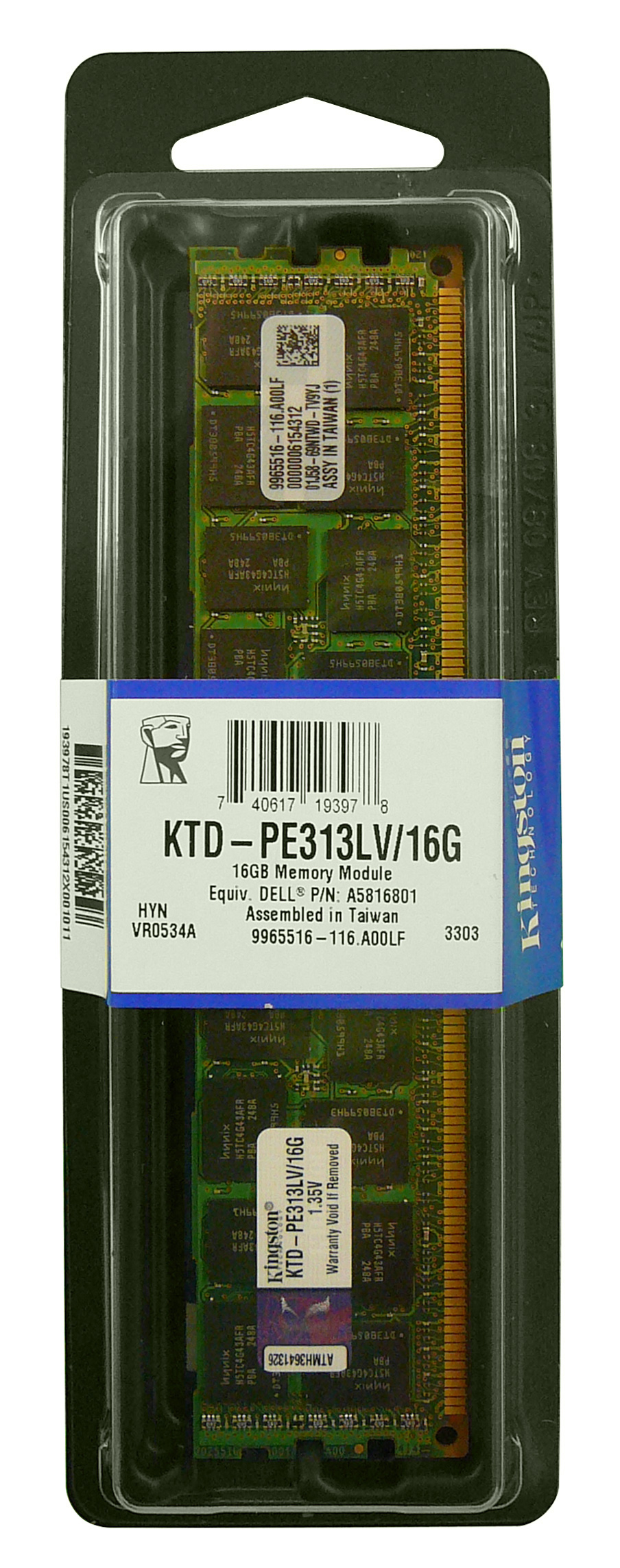 KTD-PE313LV/16G Kingston 16GB PC3-10600 DDR3-1333MHz ECC Registered CL9 240-Pin DIMM 1.35V Low Voltage Memory Module for Dell