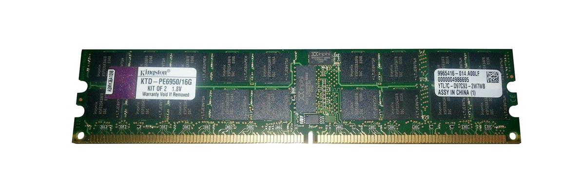KTD-PE6950/16G Kingston 16GB Kit (2 X 8GB) PC2-5300 DDR2-667MHz ECC Registered CL5 240-Pin DIMM Dual Rank Memory for Dell