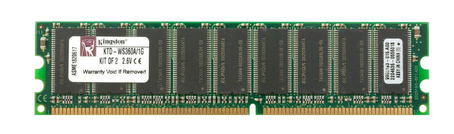 KTD-WS360A/1G Kingston 1GB Kit (2 X 512MB) PC3200 DDR-400MHz ECC Unbuffered CL3 184-Pin DIMM Memory