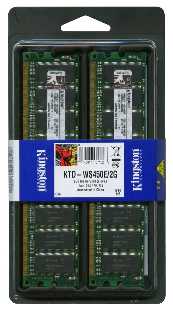KTD-WS450E/2G Kingston 2GB Kit (2 X 1GB) PC2100 DDR-266MHz ECC Unbuffered CL2.5 184-Pin DIMM Memory