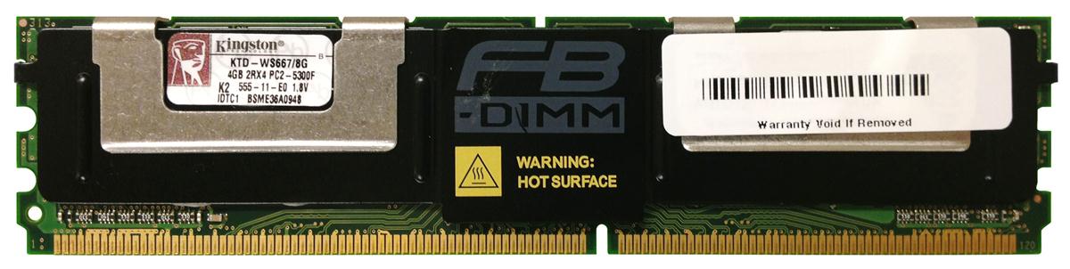 KTD-WS667/8G Kingston 8GB Kit (2 X 4GB) PC2-5300 DDR2-667MHz ECC Fully Buffered CL5 240-Pin DIMM Dual Rank Memory for Dell