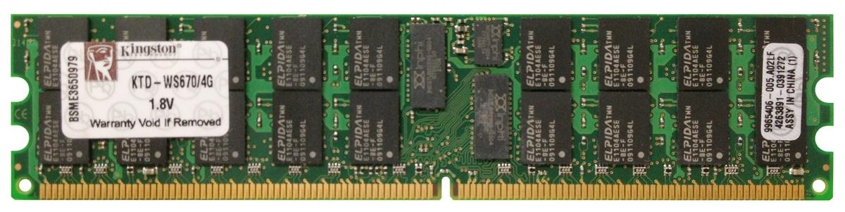 KTD-WS670/4G Kingston 4GB PC2-3200 DDR2-400MHz ECC Registered CL3 240-Pin DIMM Dual Rank Memory Module for Dell A0742800; A0742803; A0742806; A0742807; A0763340; A0763344; A0763389; A1229328