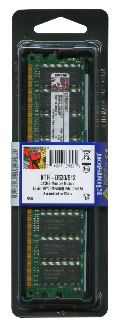 KTH-D530/512 Kingston 512MB PC3200 DDR-400MHz non-ECC Unbuffered CL3 184-Pin DIMM Memory Module for HP/Compaq DE467A; DE467G; DE467X; P8670-69001