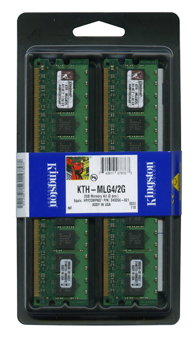 KTH-MLG4/2G Kingston 2GB Kit (2 X 1GB) PC2-3200 DDR2-400MHz ECC Registered CL3 184-Pin DIMM Single Rank Memory for HP/Compaq