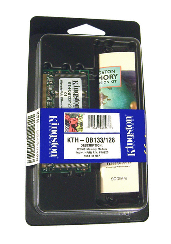 KTH-OB133/128 Kingston 128MB PC133 133MHz non-ECC Unbuffered CL3 144-Pin SoDimm Memory Module For HP/Compaq F1622C