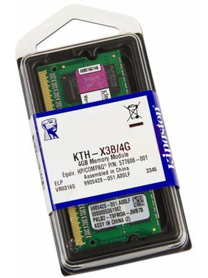 KTH-X3B/4G Kingston 4GB PC3-10600 DDR3-1333MHz non-ECC Unbuffered CL9 204-Pin SoDimm Dual Rank Memory Module for HP/Compaq