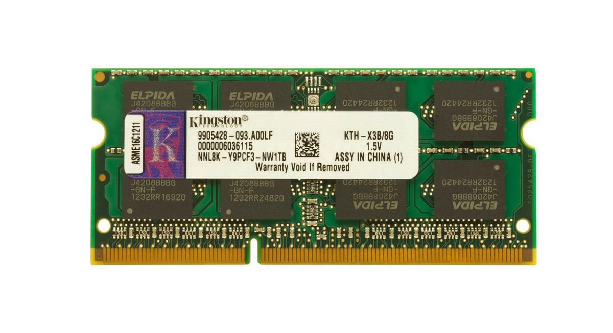 KTH-X3B/8G Kingston 8GB PC3-10600 DDR3-1333MHz non-ECC Unbuffered CL9 204-Pin SoDimm Dual Rank Memory Module