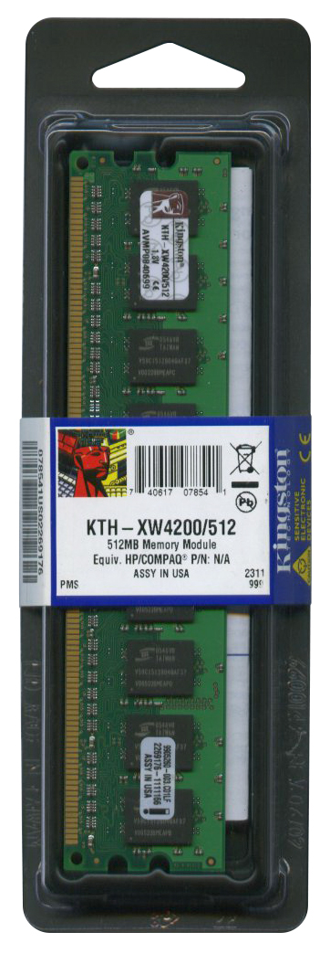 KTH-XW4200/512 Kingston 512MB PC2-3200 DDR2-400MHz non-ECC Unbuffered CL3 240-Pin DIMM Memory Module for HP/Compaq P9907AX, PR662A, PU016-69001