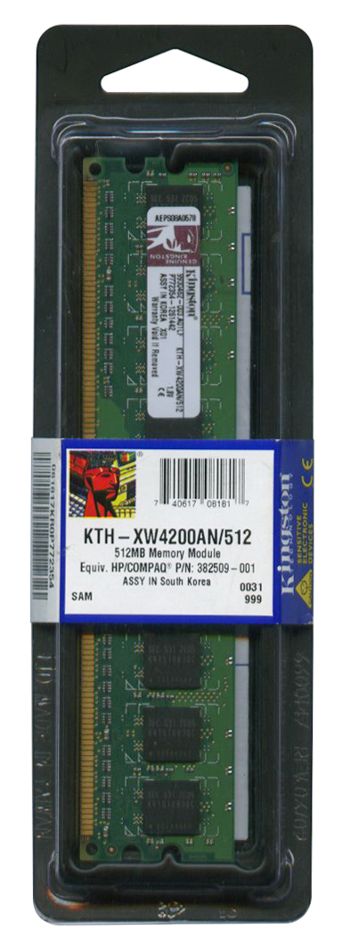 KTH-XW4200AN/512 Kingston 512MB PC2-4200 DDR2-533MHz non-ECC Unbuffered CL4 240-Pin DIMM Memory Module for HP/Compaq 382509-001, 393393-001, PV560AA
