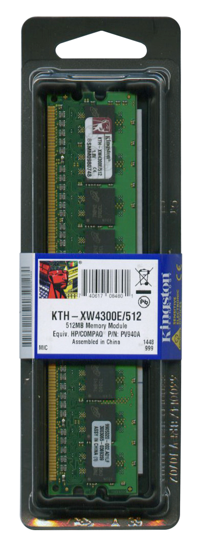 KTH-XW4300E/512 Kingston 512MB PC2-5300 DDR2-667MHz ECC Unbuffered CL5 240-Pin DIMM Single Rank Memory Module for HP/Compaq 432803-B21, PV940A