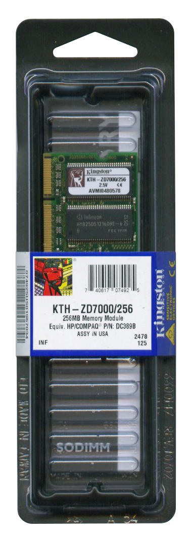 KTH-ZD7000/256 Kingston 256MB PC2700 DDR-333MHz non-ECC Unbuffered CL2.5 200-Pin SoDimm Memory Module for HP/Compaq 324700-001, 336577-001, 344866-001, 350236-001, 355925-001, 367773-001, 383480-001, 394264-001, DC389B, DX761A, EK691AA