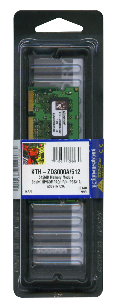 KTH-ZD8000A/512 Kingston 512MB PC2-4200 DDR2-533MHz non-ECC Unbuffered CL4 SoDimm Memory Module for HP/Compaq 373120-001, 385821-001, 407766-001, PE831A
