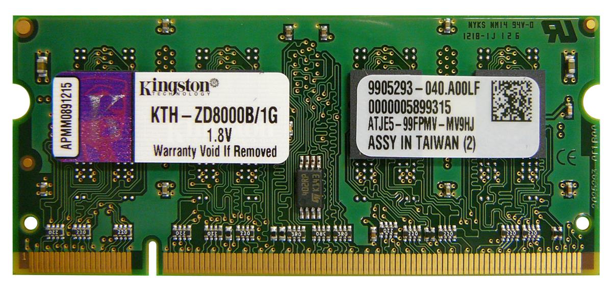 KTH-ZD8000B/1G Kingston 1GB PC2-5300 DDR2-667MHz non-ECC Unbuffered CL5 200-Pin SoDimm Dual Rank Memory Module