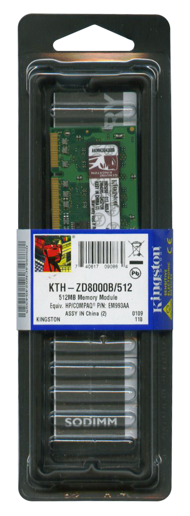 KTH-ZD8000B/512 Kingston 512MB PC2-5300 DDR2-667MHz non-ECC Unbuffered CL5 200-Pin SoDimm Single Rank Memory Module for HP/Compaq